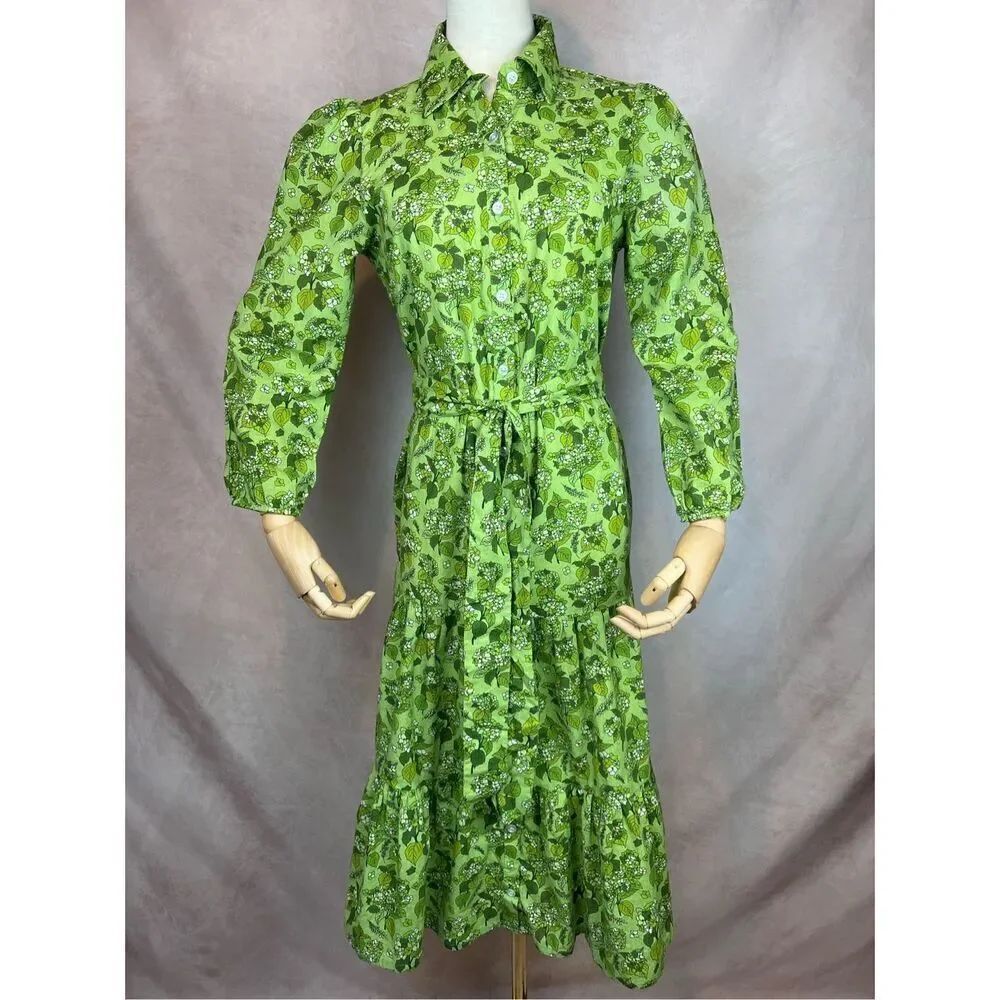 Hampton House Green Azalea Dress 100% Cotton Size Small